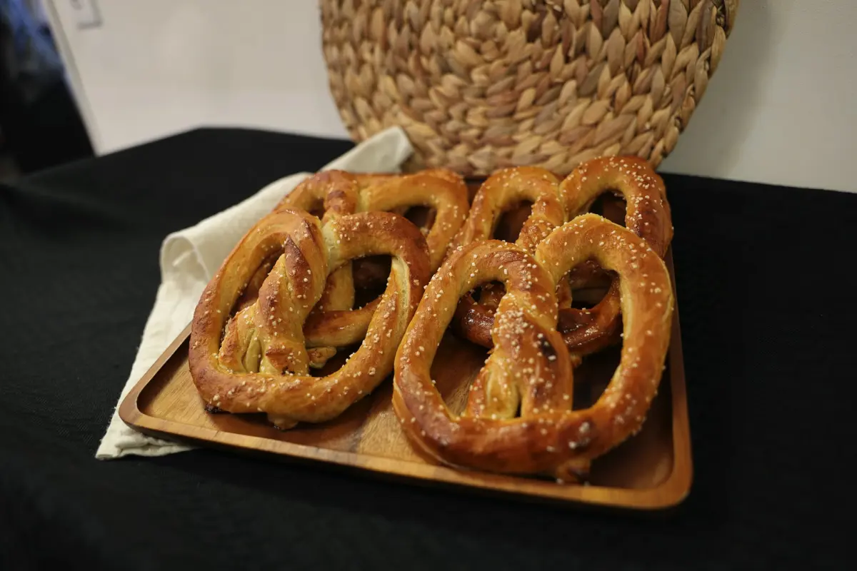 Soft pretzels with dipping sauce at Fern's Homemade Pretzels
