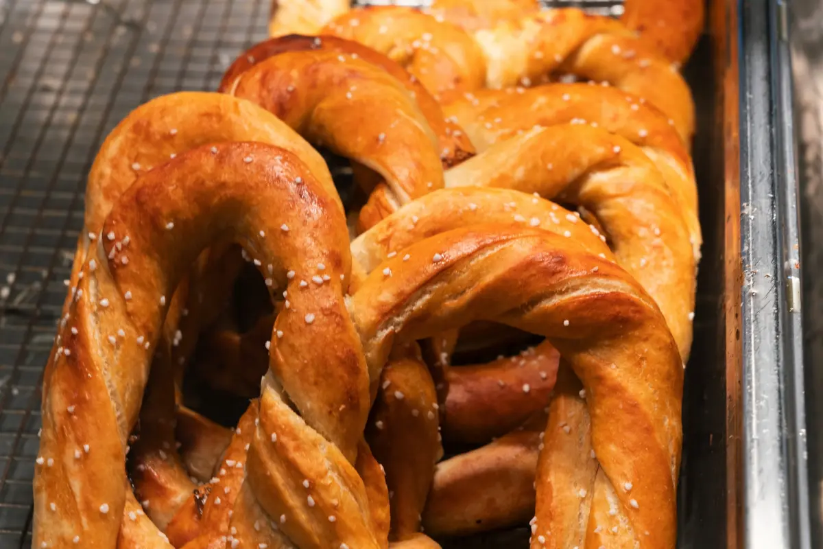 Fern's Pretzels soft pretzel selection at the Bridgeton Amish Market